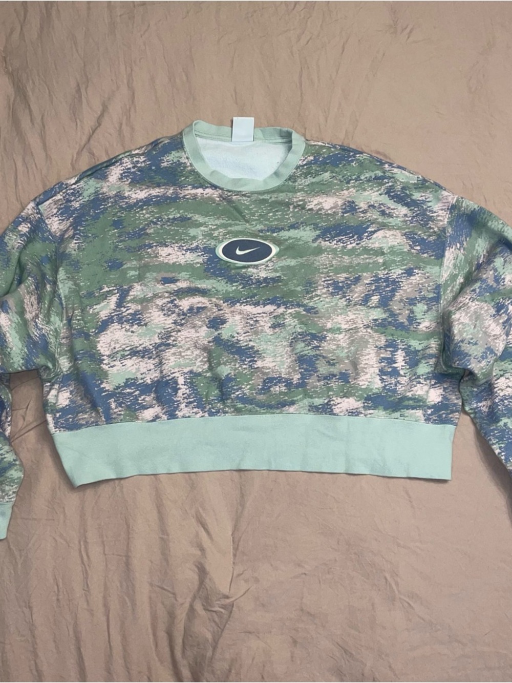 Nike Mint Green and Blue Cropped Crew Sweatshirt